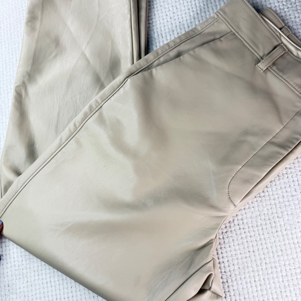 Babaton Faux Vegan Leather Straight Leg Pants Cream Beige Size 12 FVL1-6700-21